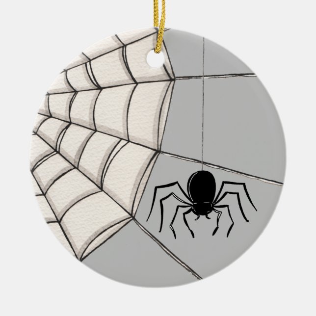 Spiders and Web Halloween Ceramic Ornament (Front)