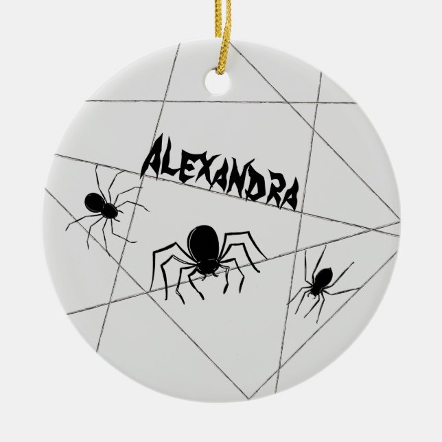 Spiders and Web Halloween Ceramic Ornament (Front)