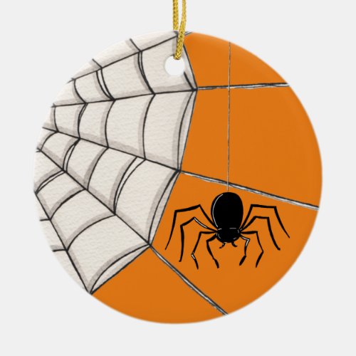 Spiders and Web Halloween Ceramic Ornament