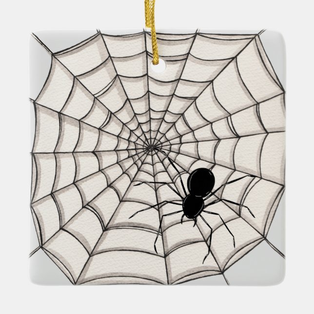 Spiders and Web Halloween Ceramic Ornament (Front)
