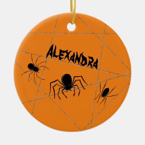 Spiders and Web Halloween Ceramic Ornament