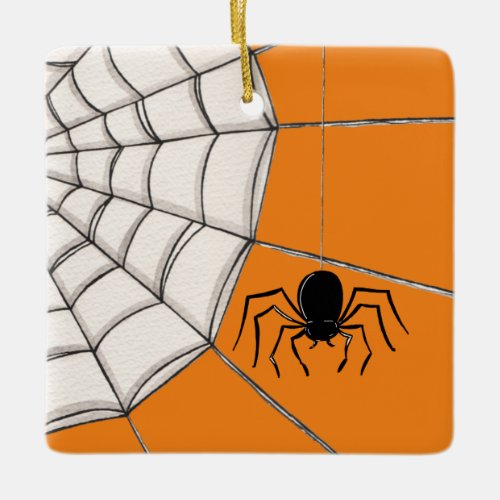 Spiders and Web Halloween Ceramic Ornament