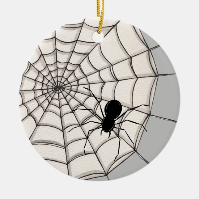 Spiders and Web Halloween Ceramic Ornament (Front)
