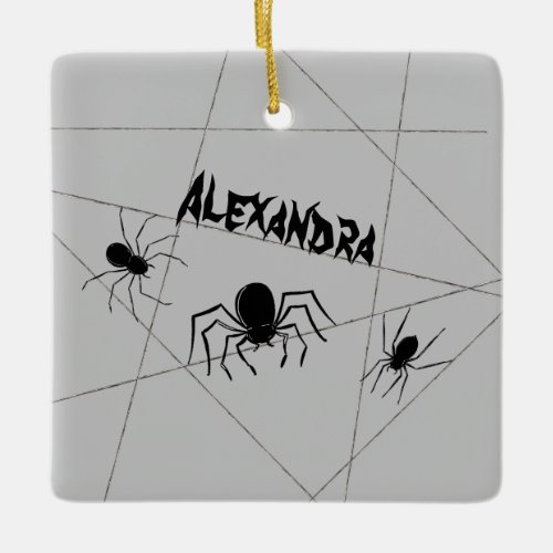 Spiders and Web Halloween Ceramic Ornament