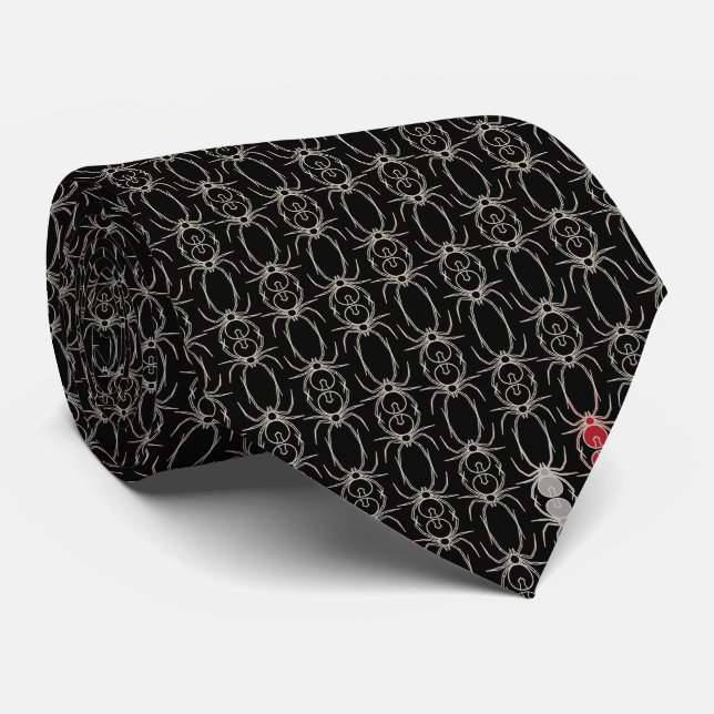 Spiders - Bat Black and Bone White Neck Tie (Rolled)