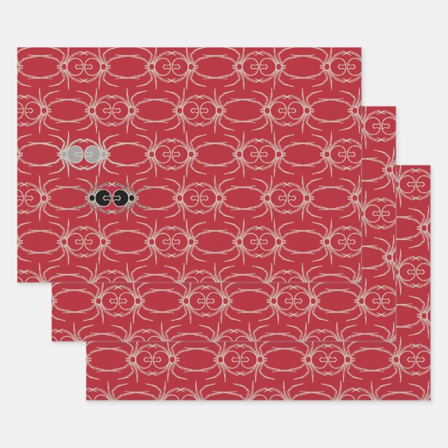 Spiders - Blood Red and Bone White Wrapping Paper Sheets (Set)