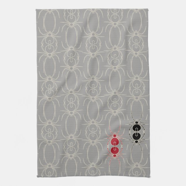 Spiders - Ghost Grey and Bone White Kitchen Towel (Vertical)