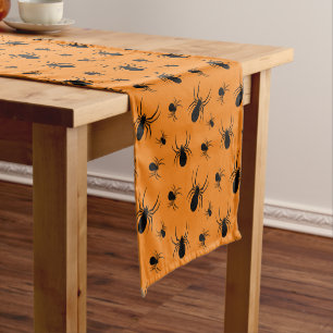 Spiders Halloween party Black and Orange Short Table Runner