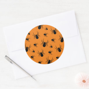 Spiders Halloween pattern Black and Orange Classic Round Sticker