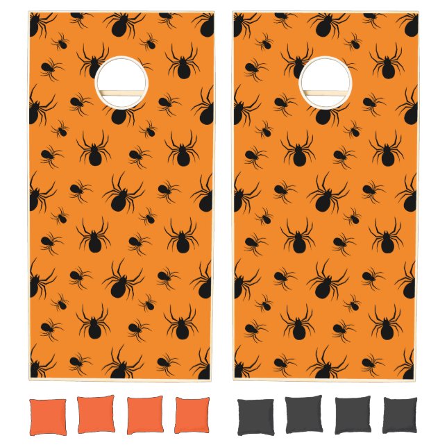 Spiders Halloween pattern Black and Orange Cornhole Set (Set)