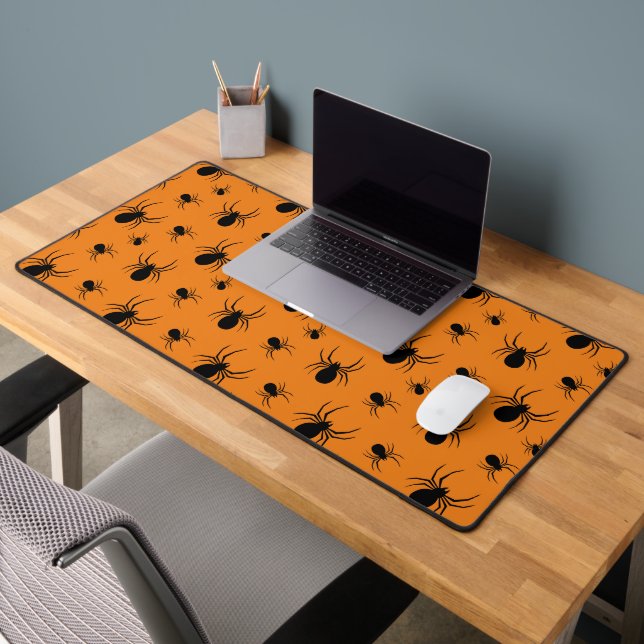Spiders Halloween pattern Black and Orange Desk Mat (Office 2)