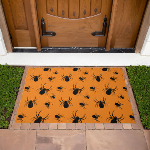 Spiders Halloween pattern Black and Orange Doormat