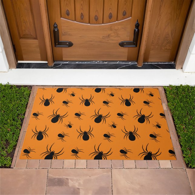 Spiders Halloween pattern Black and Orange Doormat (Outdoor)
