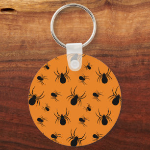 Spiders Halloween pattern Black and Orange Keychain