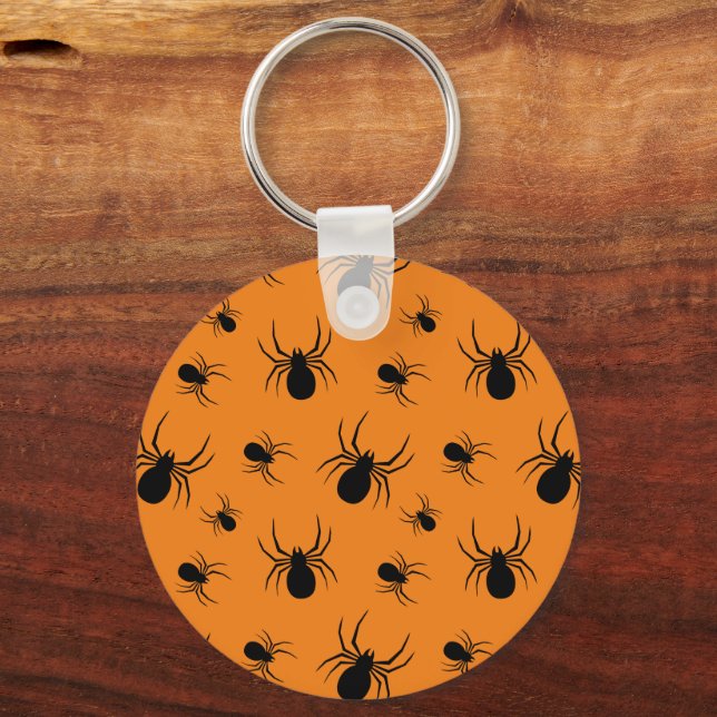 Spiders Halloween pattern Black and Orange Keychain (Front)