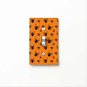 Spiders Halloween pattern Black and Orange Light Switch Cover