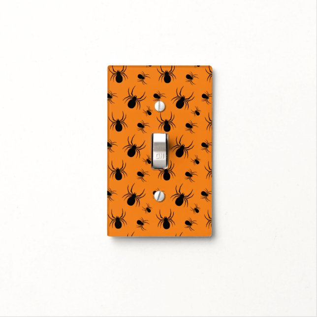Spiders Halloween pattern Black and Orange Light Switch Cover (In Situ)