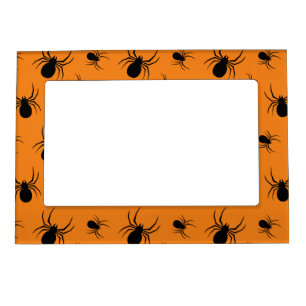 Spiders Halloween pattern Black and Orange Magnetic Frame