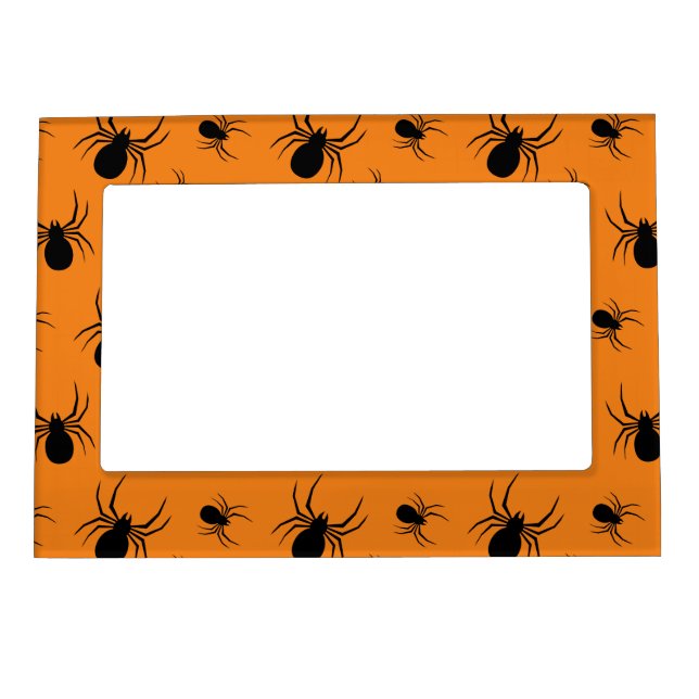 Spiders Halloween pattern Black and Orange Magnetic Frame (Front)