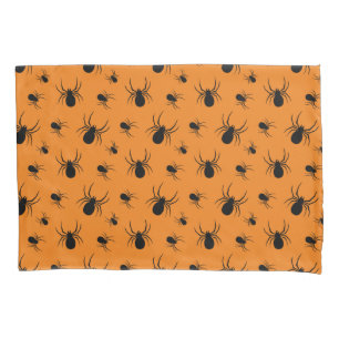 Spiders Halloween pattern Black and Orange Pillow Case
