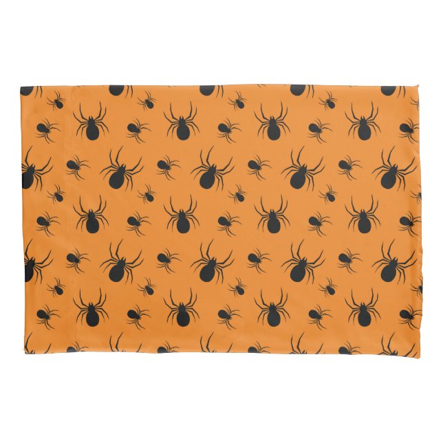 Spiders Halloween pattern Black and Orange Pillow Case (Front)