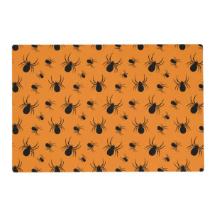 Spiders Halloween pattern Black and Orange Placemat