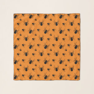 Spiders Halloween pattern Black and Orange Scarf
