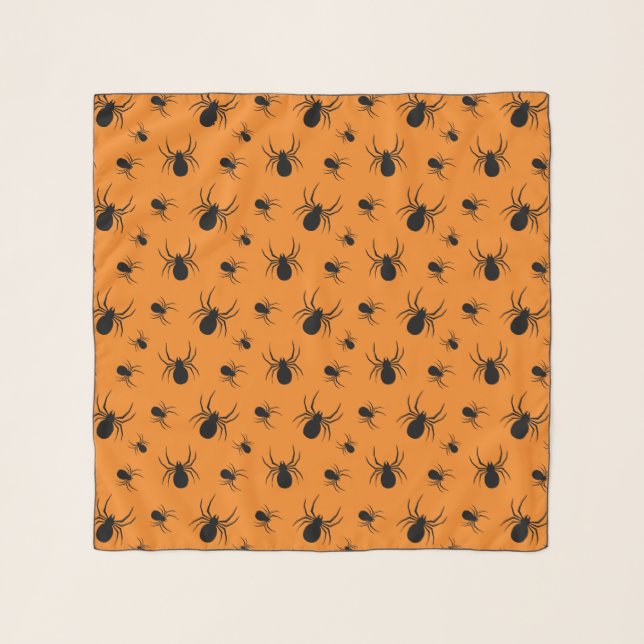 Spiders Halloween pattern Black and Orange Scarf (Front)