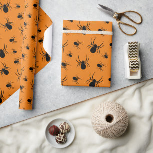 Spiders Halloween pattern Black and Orange Wrapping Paper