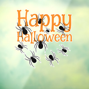 Spiders Happy Halloween Black and Orange Window Cling