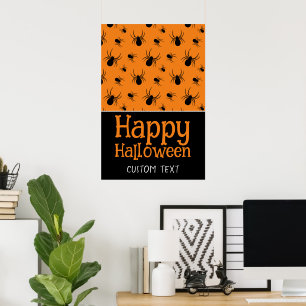 Spiders Happy Halloween Black Orange Custom name Poster