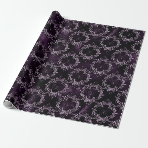 Spiders in Ornate Frames on Purple Wrapping Paper