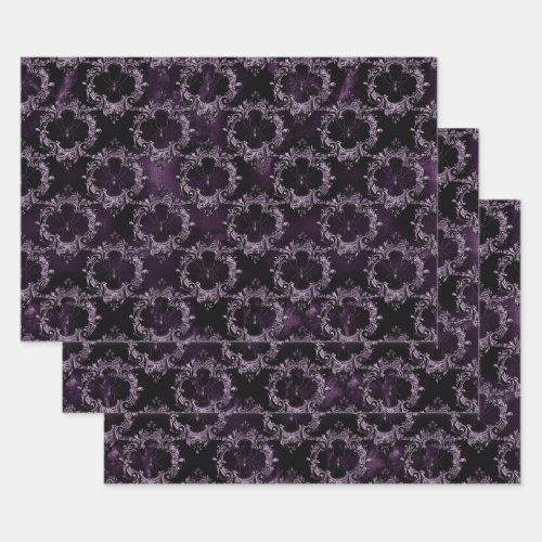 Spiders in Ornate Frames on Purple Wrapping Paper Sheets