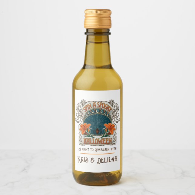 Spiders & Lilies Spooky Halloween Personalized Wine Label (Front)