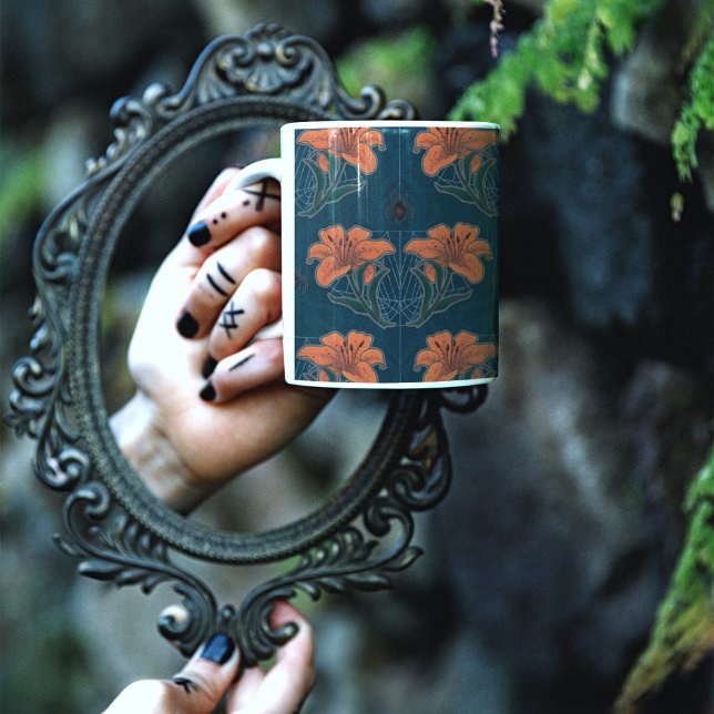 Spiders & Lilies Spooky Halloween Vintage Pattern Coffee Mug (Spooky Halloween Whimsical Vintage Style Coffee Mug - Available in 11 oz and 15 oz sizes.)