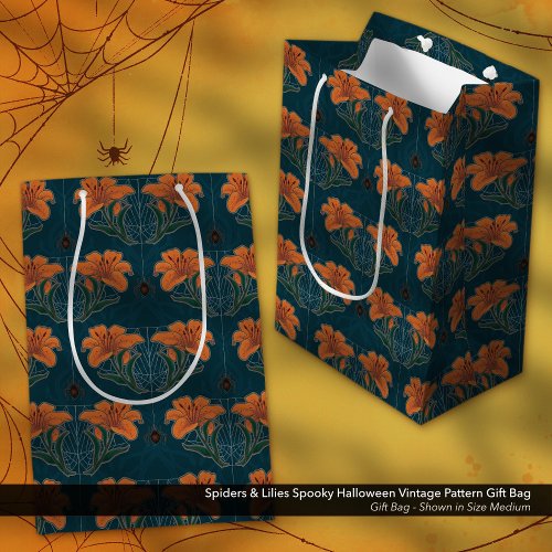 Spiders  Lilies Spooky Halloween Vintage Pattern Medium Gift Bag