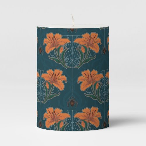 Spiders  Lilies Spooky Halloween Vintage Pattern Pillar Candle