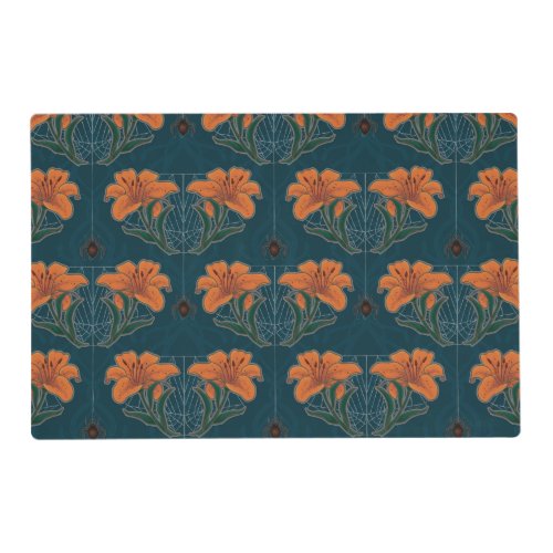 Spiders  Lilies Spooky Halloween Vintage Pattern Placemat