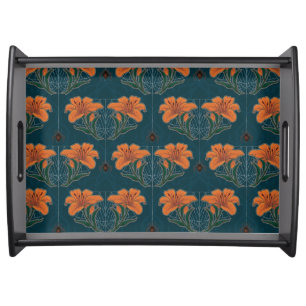 Spiders & Lilies Spooky Halloween Vintage Pattern Serving Tray