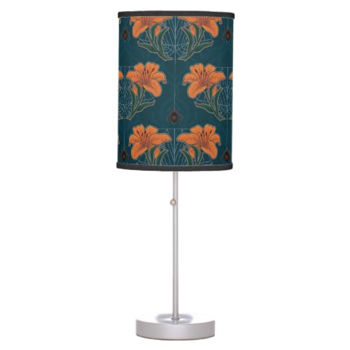 Spiders  Lilies Spooky Halloween Vintage Pattern Table Lamp