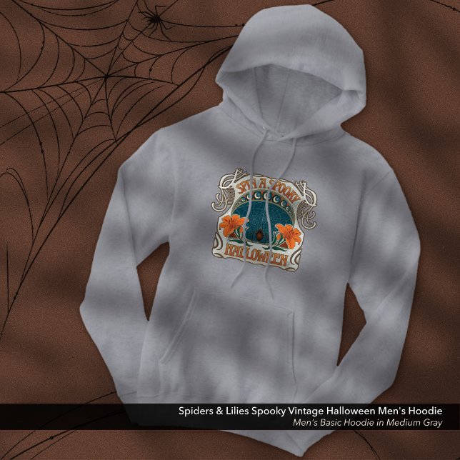 Spiders & Lilies Spooky Vintage Halloween Men's Hoodie (Spiders & Lilies Spooky Halloween Vintage Man's Hoodie: Shown in Medium Gray)