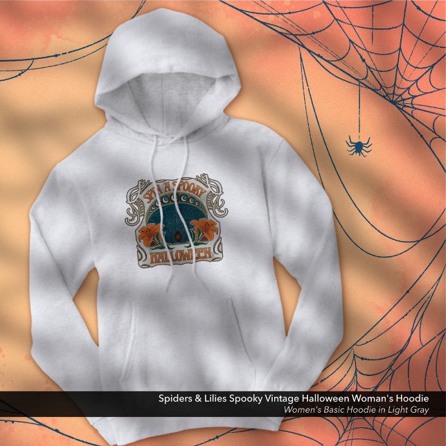 Spiders & Lilies Spooky Vintage Halloween Woman's Hoodie (Spiders & Lilies Spooky Halloween Vintage Woman's Hoodie: Shown in Light Gray)
