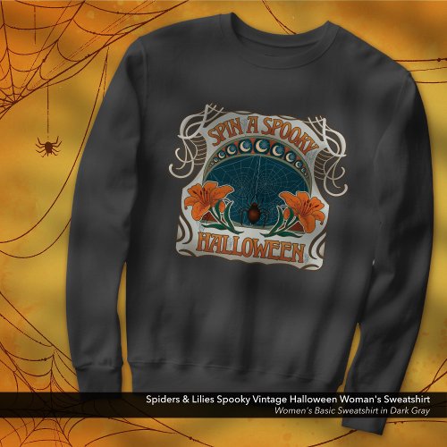 Spiders  Lilies Spooky Vintage Halloween Womans Sweatshirt