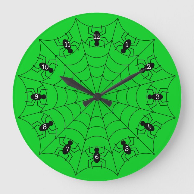 Spiders on a Web Clock in Green (Front)