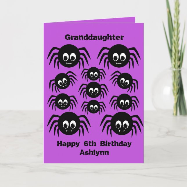 Spiders Purple Halloween Birthday Granddaughter Card (Front)