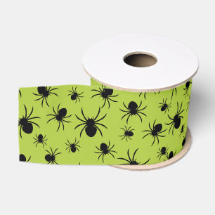 Spiders Ribbon, Green Spider Halloween Ribbon