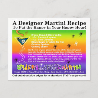 Spiders & Snake Halloween Martini Recipe Postcard