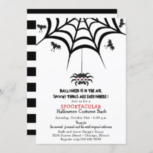 Spider's Web and Bats Halloween Costume Party Invitation