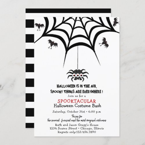 Spiders Web and Bats Halloween Costume Party Invitation