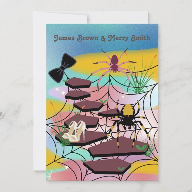 Spiders web Noble Shoes Path Bow Tie Wedding Invitation (Front)